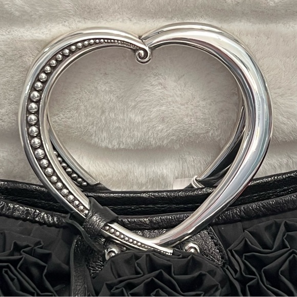 NWT Brighton “Kimbell” Satin & Leather Trim Bag w Rosettes & Heart Metal Handles - Picture 2 of 16
